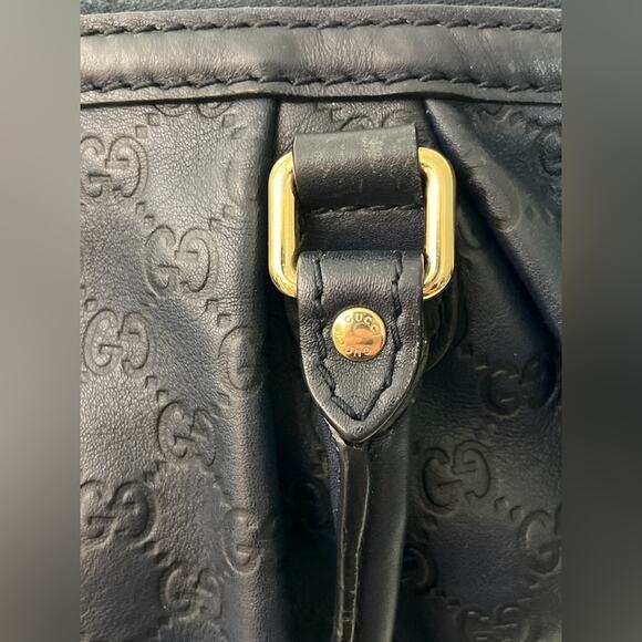 Gucci Sukey Guccissima Navy Leather Shoulder Tote Bag Gold Hardware GG Charm - Picture 6 of 16